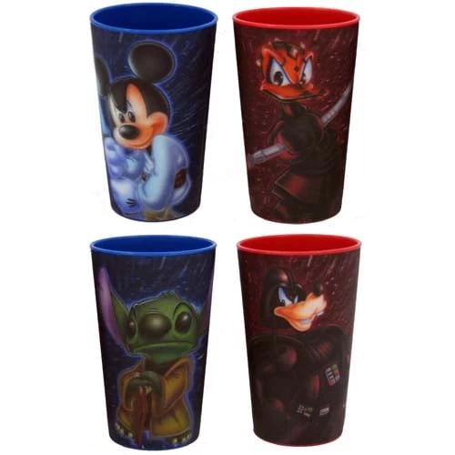 Disney Plastic Cups - Lenticular Star Wars - Characters - Set Of 4 3 Disney Plastic Cups - Lenticular Star Wars - Characters - Set Of 4